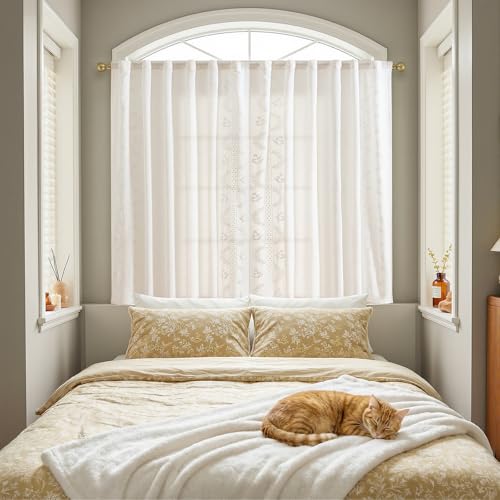 Image of jinchan White Floral Linen Kitchen Tier Curtains 50x54 Inch 2 Panels