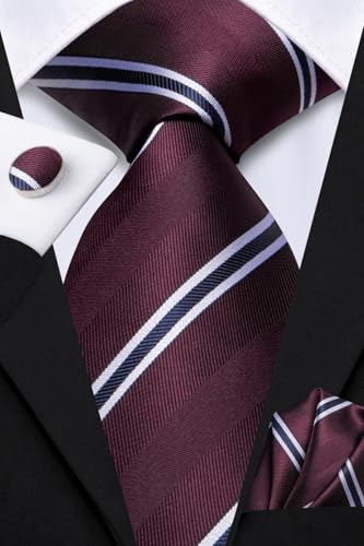 Image of Hi-Tie Men's Tie Sets Silk Paisley Striped Necktie Pocket Square Cuff-links Sets Wedding Business Holiday