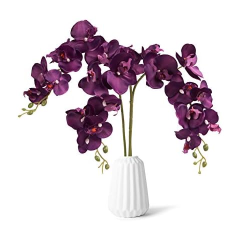 N&T NIETING Orchid Artificial Flowers 3Pcs Silk Orchid Stem Fake Flower for Wedding Party Office Table Centerpiece, Home Decoration Cover