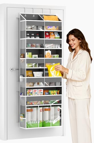 NMEO Large Over The Door Organizer - 6-Tier Door Organizer Hanging with 10 Pockets & 12 Mesh Side Bags, 80lb Heavy Duty Back of Door Storage Hanger for Closet Bathroom Pantry Nursery Laundry