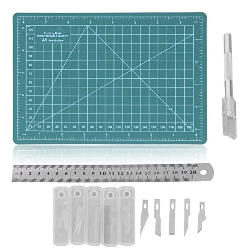 Tappetino da taglio in tessuto A5 15x22 cm Tappetino da taglio in plastica resistente per cucire con lame di coltello Righello per progetti di bricolage e cucito