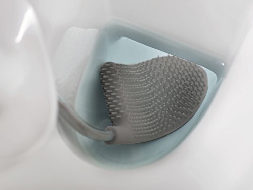 Image of Joseph Joseph Flex Hygienic Silicone Toilet Brush with Slim Holder Set, Flexible Anti-drip, Anti-Clog Deep Clean Head - Stainless Steel
