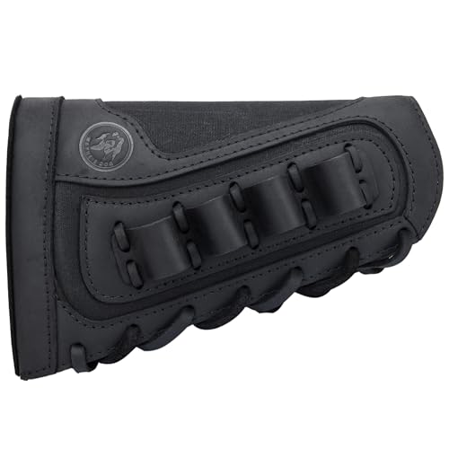 WAYNE'S DOG Canvas Leather Recoil Reducing Pad Stock Extension Cover Buttstock Cheek Rest with Rifle Shell Holder (12 Gauge, Black)