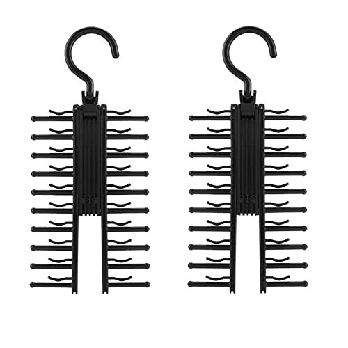 2 Pcs Tie Rack Hanger, Tie Racks for Men Closet Tie Rack Holder Tie and Belt Hanger Black Adlustable Tie Rack Scarves Hook Hanger Holder Saving Organizer