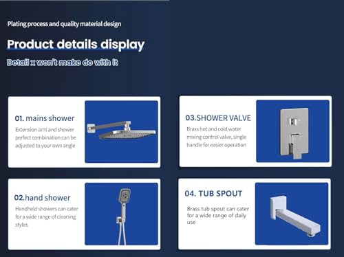 Image of X-XONIER Modern Bathroom Brass Concealed Shower System Body High Flow 3 Ways Diverter Full Set, 33x23 cm Rainfall Head with 3 ways Hand Shower and Tub Spout, Chrome