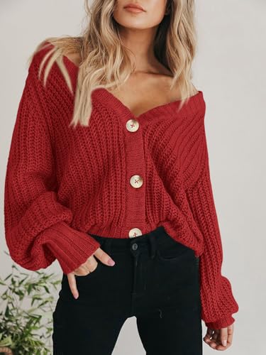 Image of PRETTYGARDEN Women's Chunky Knit Open Front Sweater Long Sleeve Button Loose Short Cardigan Outerwear Coats