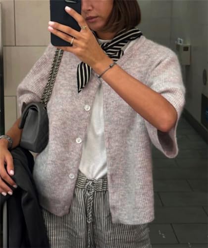 Image of Women Knitted Crop Cardigan Shirt Short Sleeve Button Down Ribbed Knit Crop Top Y2k Girls Outwear Top Tee Shirt