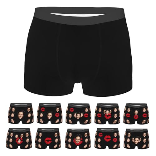 GUISOEI Cusom Boxers with Photo Picture Personalized Face Boxers for Men Customize Boxers with Face Custom Black No Custom Size L