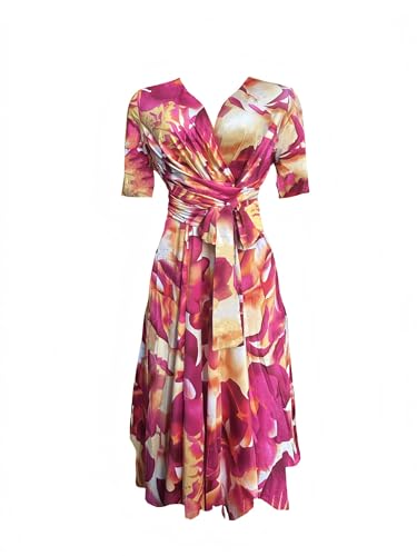 Image of Comfortable Dresses for Women Stretchy Flattering Fit Tie-dye Wrap Dress V Neck Short Sleeve Tie Waist Daily Wear Party Vacation
