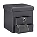 Relaxdays Pouf Contenitore Pieghevole, Scomparto Interno, 2 Cassetti Rimovibili, Cubo, finta pelle, Grigio, HxLxP: 38 x 38 x 38 cm immagine