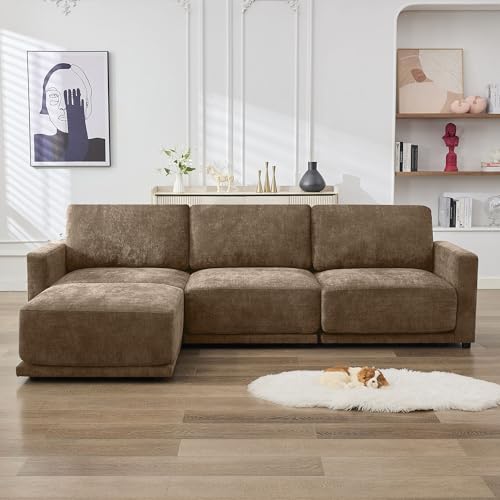Image of 110.6 inch L Shaped Sectional Sofa for Living Room, Chenille Brown | Modular Cloud Couch with Movable Ottoman, Comfy Thickened Cushions, 21.5 inch Deep Seat, Modern Sofas for Apartment