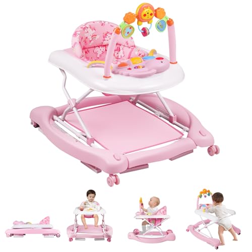 Image of Baby Walker, 5 in 1 Baby Walkers for Boys Girls 6-12 Months, Foldable Walkers for Babies with Bouncer & Feeding Tray, Music, Adjustable Heights, Activity Walker for Infant