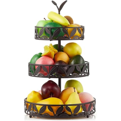 Cesta de frutas de metal resistente con 3 niveles independientes para encimeras exigentes 2