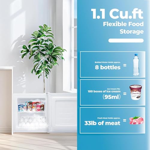 Image of Electactic 1.1 Cu.ft Small Freezer, Mini Upright Freezer with 7 Adjustable Thermostat, Removable Shelves, Reversible Single Door, for Bedroom /Home /Dorms /Apartment (White)