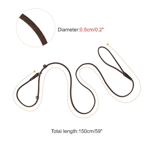 2-in-1 Hundeleine, 1,5m/5ft Leder Retrieverleine mit Zugstopp, Einstellbar Retriever Leinen mit Halsband für Hunde mit Gewicht von etwa bis 10 kg geeignet