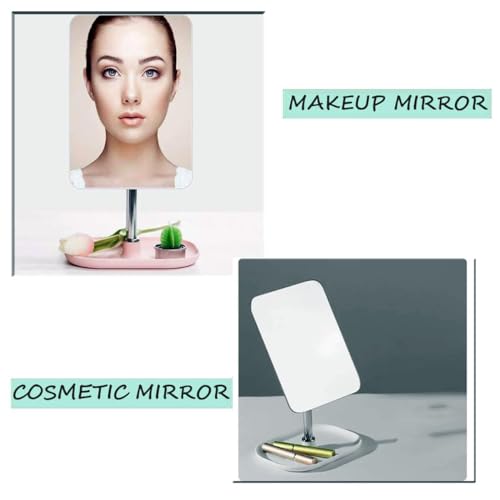 Image of ᵀᴹ Metal Tabletop Removable Handle Makeup Unframed Rectangular Vanity Mirror Beauty Make up Cosmetic Stand for Shaving & Makeup Bedroom Bathroom (Plastic Base - Square)