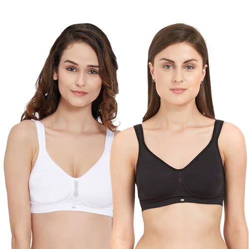 Image of SOIE Women Solid Full Coverage Polyamide Spandex Minimiser Non Padded Non Wired Bra Combo Pack of 2
