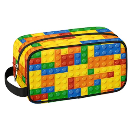 Colorful Building Blocks Travel Toiletry Bag for Kids, Waterproof Hanging Wash Bag Dopp Kit for Boys Shaving Bag for Toiletries Accessories