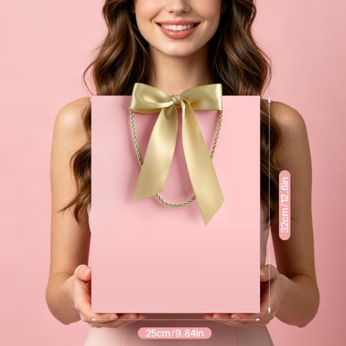 Image of JMANNI Gift Bag, 2PCS Gift Bags Large with Ribbon and 2 Greeting Cards 4 Tissue Paper, Portable Paper Gift Bag with Handles, Birthday Gift Bags,Present Bags for Wedding Party Mothers Day(PurePink)