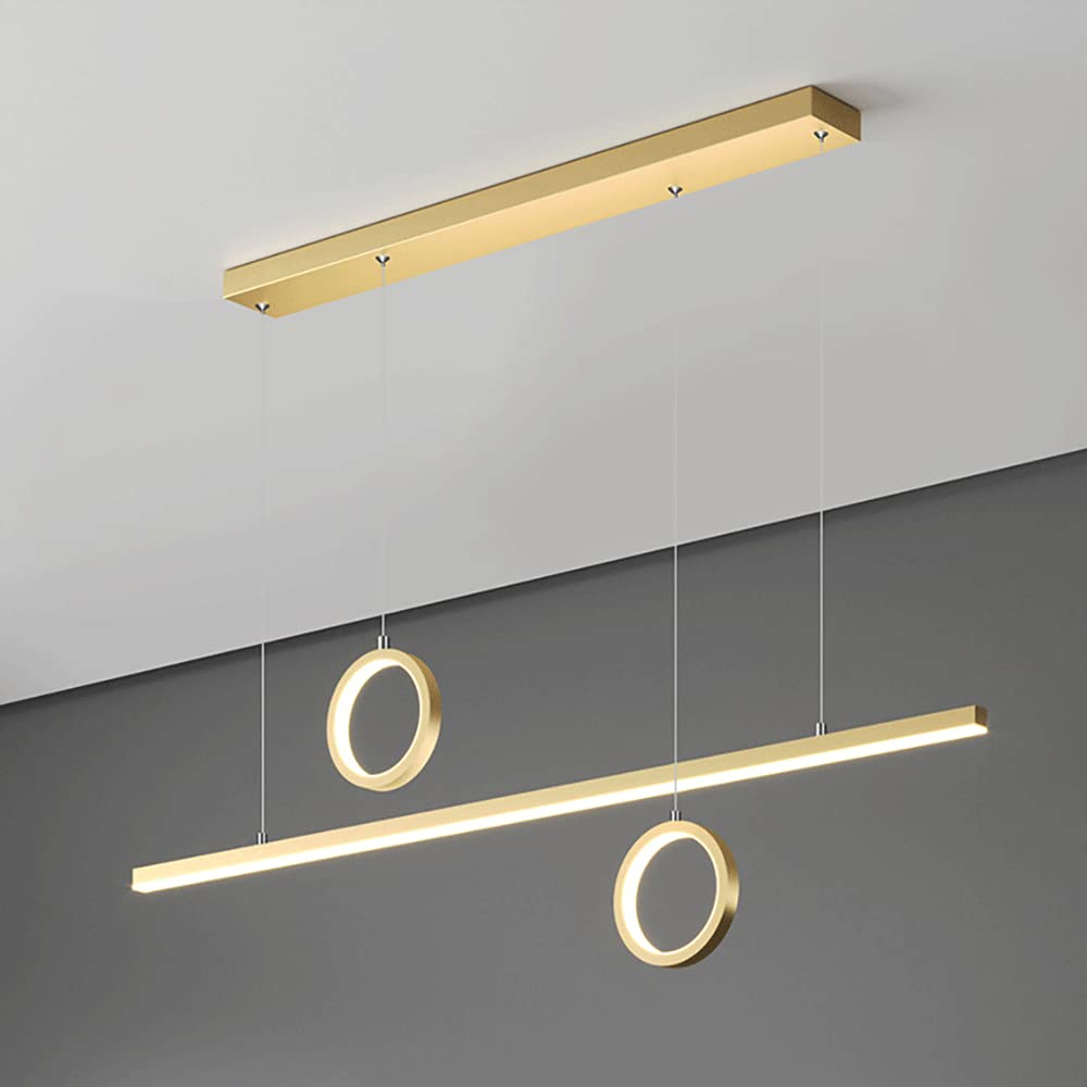 Lámpara colgante de metal lineal creativa con kit de iluminación decorativa de anillo, lámparas colgantes largas de comedor LED modernas de 39 W, lámpara de suspensión de tira de isla de cocina minima