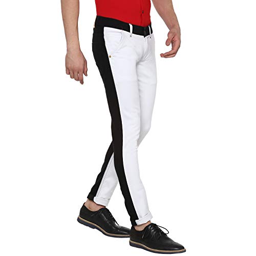 Urbano Fashion Men's White Black Color-Block Slim Fit Washed