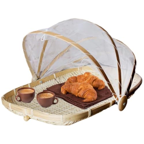 Cesta de bambú para Tienda de campaña - Cesta de Malla Tejida a Mano para Picnic Cubierta de Alimentos al Aire Libre a Prueba de Insectos a Prueba de Polvo para Frutas y Verduras Pan #1 34 x 29 cm