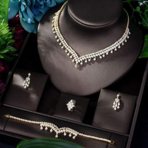 WJCRYPD Necklace Set Luxury White Color 4 Pcs Set CZ Jewelry Sets for Women Wedding Necklace Earring Ring Bracelet Jewelry Jewelry Set SurongL (Color : Gold) WJCRYPD Necklace Set Luxury White Color 4 Pcs Set CZ Jewelry Sets for Women Wedding Necklace Earring Ring Bracelet Jewelry Jewelry Set SurongL (Color : Gold)