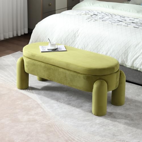 chairus Banco de Almacenaje para Pie de Cama Bancos Tapizados de Terciopelo, Banqueta con Patas Baúl para Tocador/Recibidor, Verde