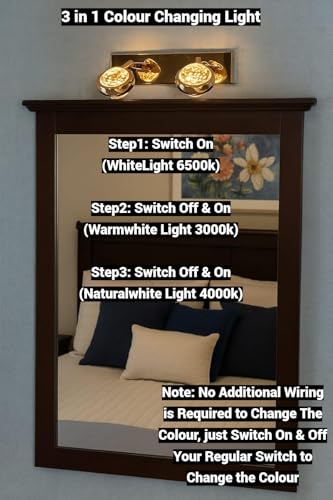 Image of FILLISKA 3 in 1 Double Wall spot /Picture /Display /Mirror Light with Adjustable Head and Colour Changing Function (Crystal Gold-6518)(1 Year Warranty)
