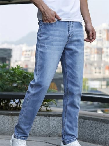 Men's Slim Fit Stretch Jeans Business Casual Denim Pants Solid Color Spring Fall Trousers3