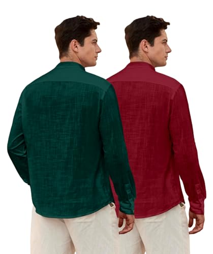 Image of Zombom Men's Combo Cotton Polyester Blend Solid Full Sleeve Straight Regular Fit Mandarin /Chinese Collor Kurta (Pack of 2)
