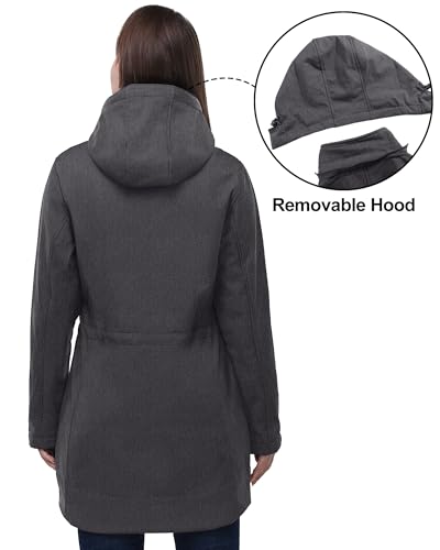 33,000ft Softshelljacke Damen Lange Übergangsjacke Wasserdicht Winddicht Softshellmantel Windbreaker Atmungsaktiv Wanderjacke Outdoor Mantel mit Abnehmbarer Kapuze Dunkelgrau, 40