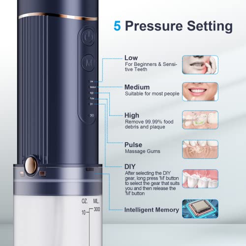 Portable-Water-Flosser-Professional-for-Teeth-Cleaning-with-5-Pressure-Modes-Over-320ML-Removable-Water-Tank-Type-C-Rechargeable-Oral-Irrigator-with-5-Jet-Tips-Waterproof-Travel-Case