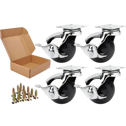 ENYKE 2" Roues Roulettes à Balle avec verrouillage latéral, roues anciennes pour meubles 360LBS, Ensemble de roulettes pivotantes en argent chromé 4 pour la table de café ottomane, 16 Vis incluses