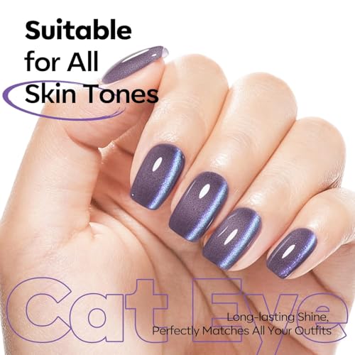 Image of modelones Blue Cat Eye Gel Nail Polish 15ML, Hema Free Purple Soak-Off UV Gel Polish - 28+Days Long-Lasting Nail Art DIY Manicure Kit Home Salon Women Gifts