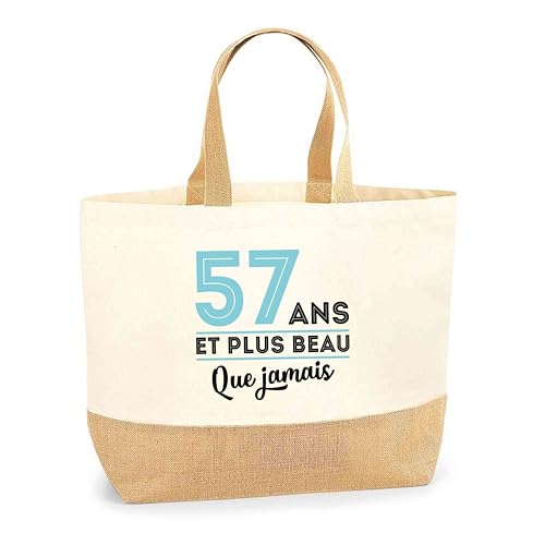 Sac jute 57 ans personnalisé pour les courses au marché et sorties