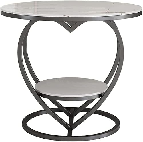 Image of Simple Modern Bedside Cabinet, Round Table with Metal Frame and Wooden top, Accent Coffee Table with Decorative Touch, and Sofa Side Table for The Living Room(Black White)