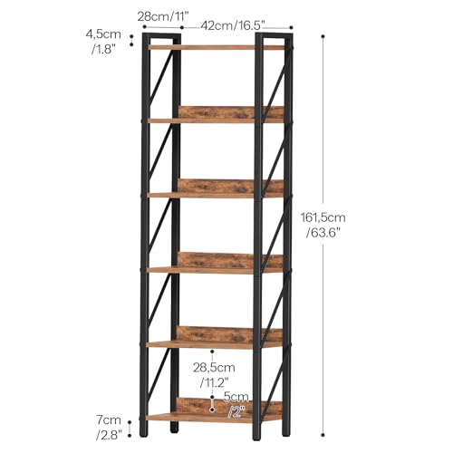 Image of HOOBRO Bookshelf, 6-Tier Industrial Bookcase, Book Shelf Storage Organizer, Tall Bookshelf with Metal Frame for Living Room, Bedroom, Home Office, Kitchen, Rustic Brown and Black BF72SJ01