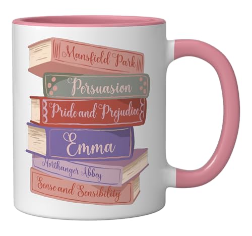 Taza cerámica literaria Jane Austen 11 onzas rosa/blanca miniatura 2