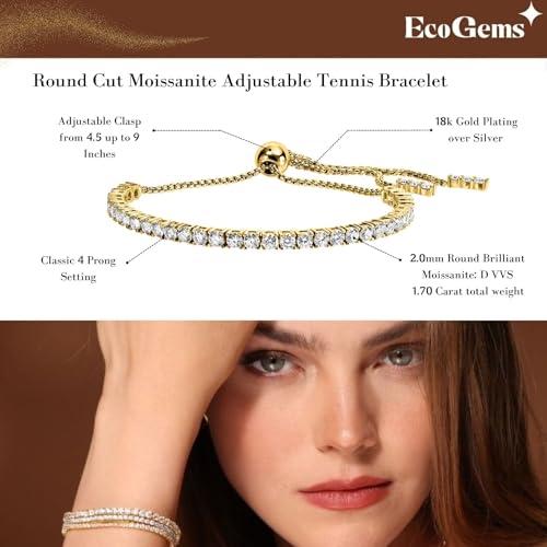 18K White/Yellow Gold Plated Silver Tennis Bracelet With 1.70/3.60 TCW Moissanite (D Color,Round Brilliant, VVS Clarity) Bracelet For Women, Gift For Her, Jewelry For Women Comes With Gift Box4