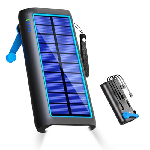 ソーラーモバイルバッテリー 22.5W/PD18W 61200mAh 急速充電 手回し充電 ソーラーチャージャー 防災士監修 4本ケーブル内蔵 Type-C モバイルバッテリー ソーラー IPX7防水 耐衝撃 携帯 スマホ充電器 LEDライト付き 停電対策 SOSモード 地震/災害/旅行/アウトドア iPhone/Android各種デバイス対応 (コン)