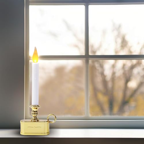 Image of Window Candles 2AA Battery Operated with Timer 8 Hours On and 16 Hours Off Led Warm White with Flicker Flame (Gold Base) Battery Not Included
