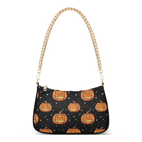 Scary Pumpkin Shoulder Bag for Women, Handbag with Chain Strap, Soft Purse Tote Bag for Ladies