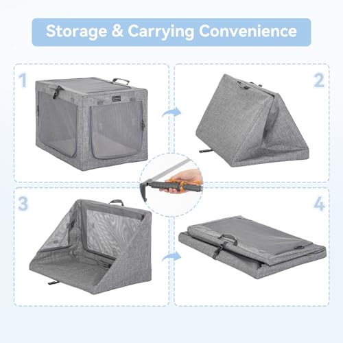 Petsfit Hundebox für Zuhause, Hundebox faltbar für kleine Hunde, Hundetransportbox Auto Verstellbares Design Hundeschlafbox, Zimmerkennel Hund mit Reißfeste Netzfenster & plüsche Betteinlage