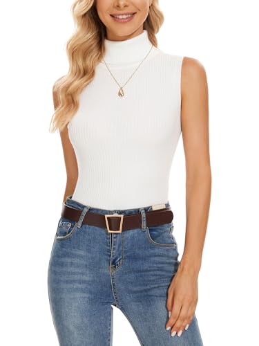 Image of Sleeveless Turtlenecks Tops for Women Slim Fit Knit Sleeveless Vest