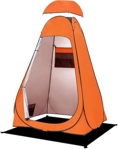 Image of BRIAN & DANY Pop Up Shower Tent, Portable Changing Tent with Rain Shelter & Windows, Privacy Tent for Camping, Toilet or Bathroom, UPF 50+ & Waterproof, 47.2 inch x 47.2 inch x 74.8 inch, Orange