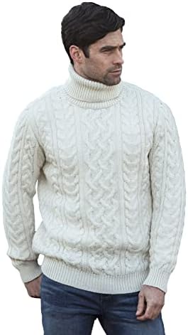Aran Crafts Irish Mens Polo Neck Sweater, 100% Wool (R1587)