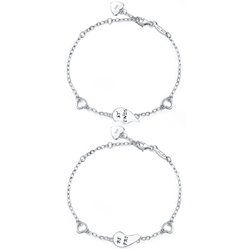 “BEST FRIENDS” Engraved 925 Sterling Silver Half Heart Shaped Inspirational Friendship Bracelets Set of 24