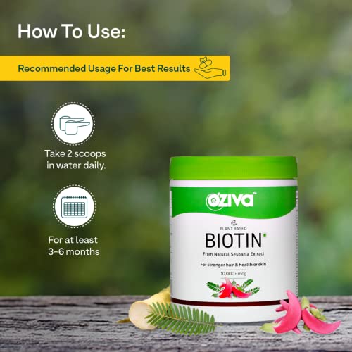 OZiva Hair Vitamins with DHT & Omega-3, 60 Capsules + Plant Based Biotin Powder, 125g with Amla for Hairfall Control & Better Hair Growth, Combo Pack - Image 7