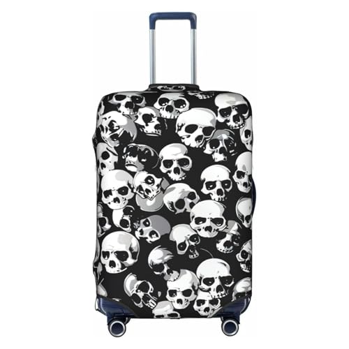 Black Skull Print Travel Luggage Cover Suitcase Protector With Concealed Zipper Washable Elastic Cloth